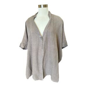 B17 Bryn Walker One Button Linen Top Jacket Lagenlook Mandrian Collar Sz S